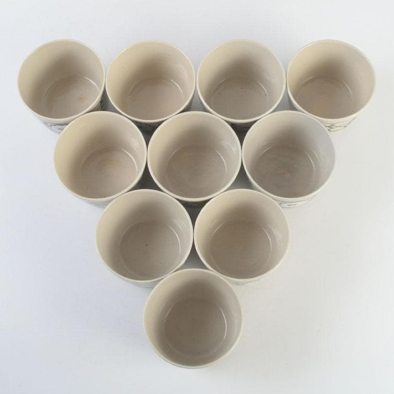 和食器　茶懐石　粟田焼　染付　仁清写菊唐草文　向付　十客　時代箱　V　9296