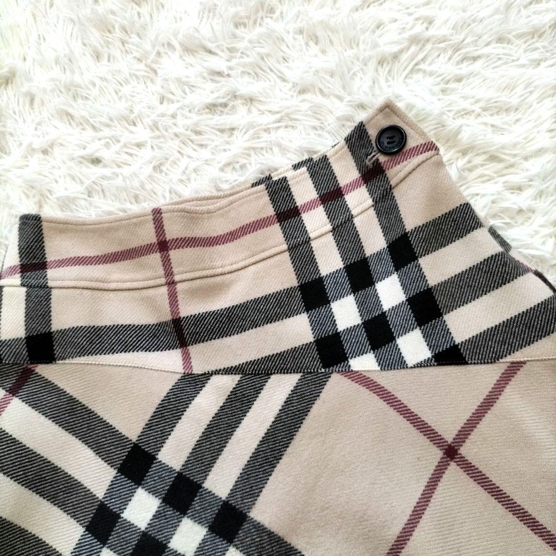 バーバリーロンドン　メガチェック　アシンメトリー ウールスカート ベージュ 40