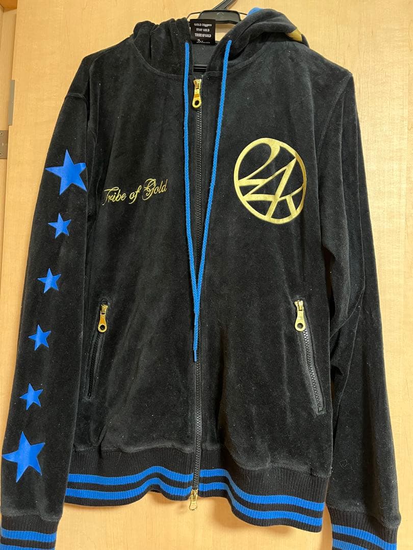 24karats ベロアジャージ セットアップ ブラック　ブルー