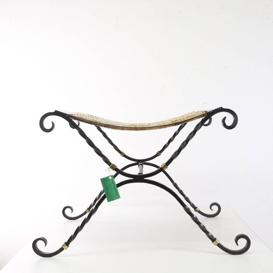 1980年代ヴィンテージ ラタン編み アイアン スツール クラシカル家具