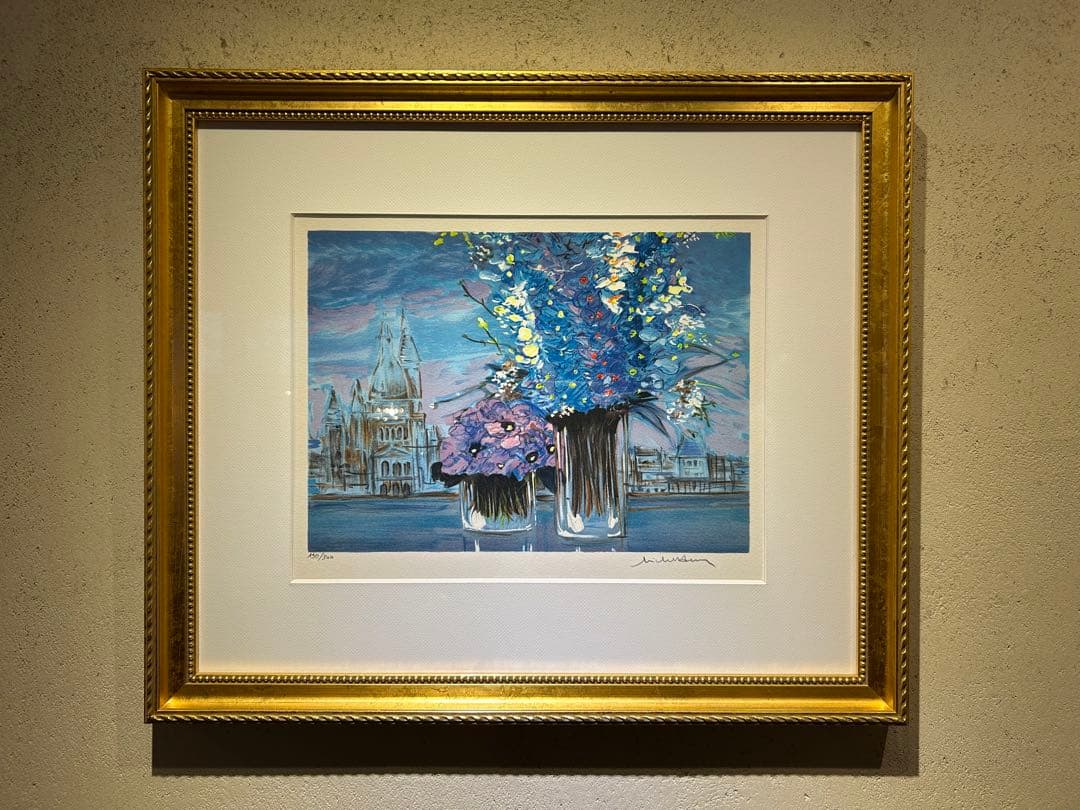 ミシェルアンリ　パンテオンと青い花　リトグラフ