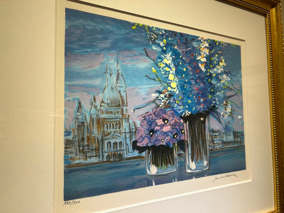 ミシェルアンリ　パンテオンと青い花　リトグラフ