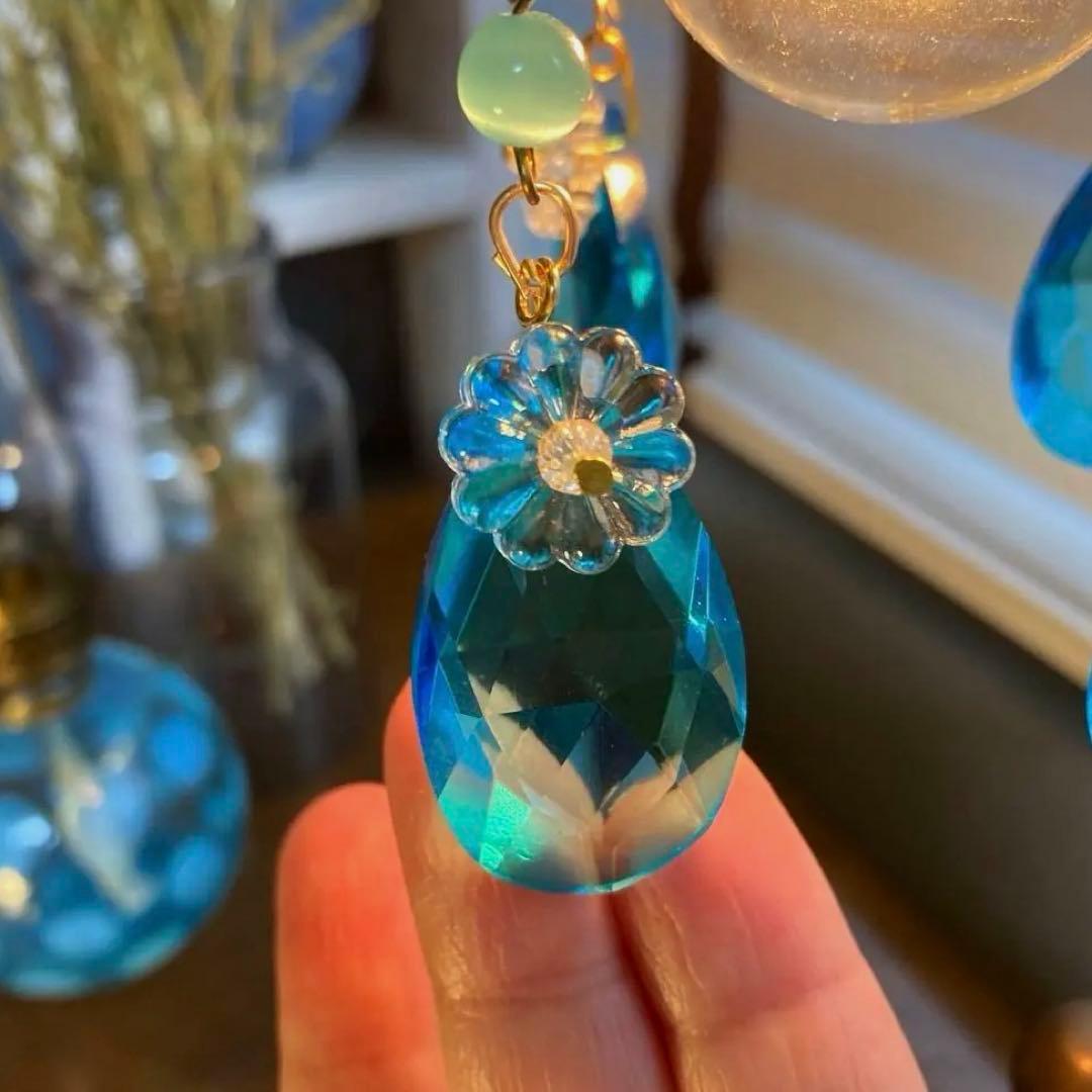 ミニシャンデリア　1920年　フランスアンティーク　ブルードロップ