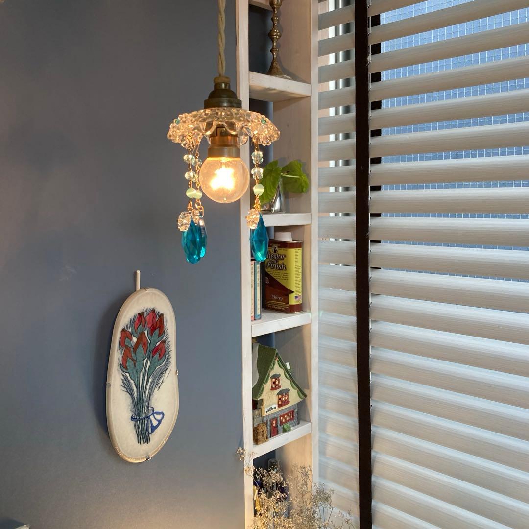 ミニシャンデリア　1920年　フランスアンティーク　ブルードロップ