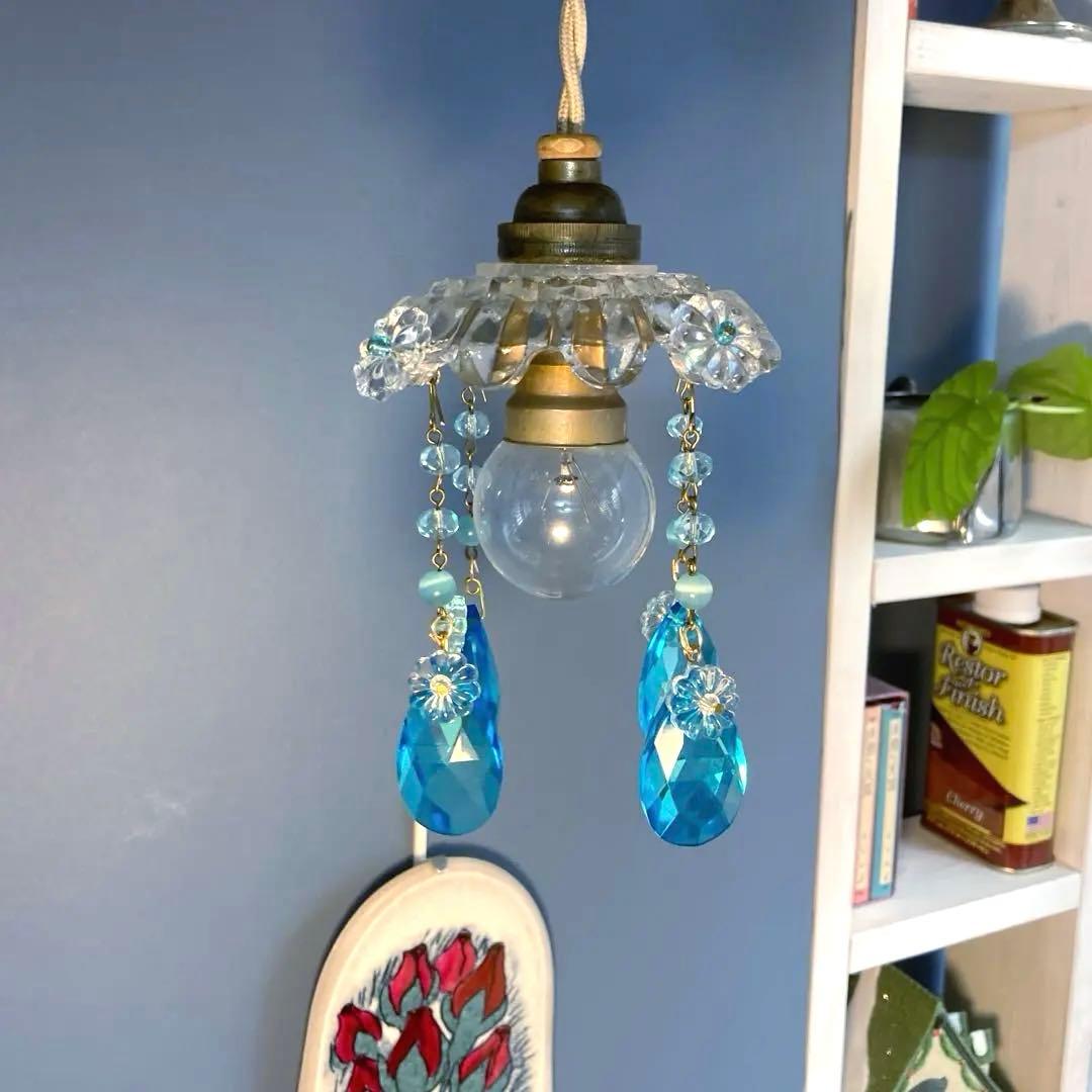 ミニシャンデリア　1920年　フランスアンティーク　ブルードロップ