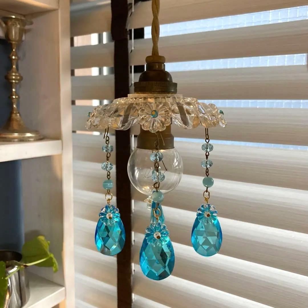 ミニシャンデリア　1920年　フランスアンティーク　ブルードロップ