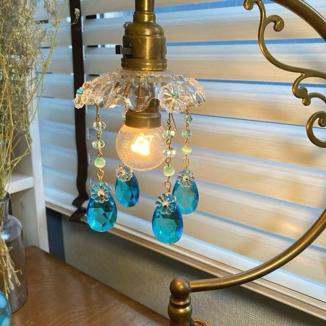 ミニシャンデリア　1920年　フランスアンティーク　ブルードロップ