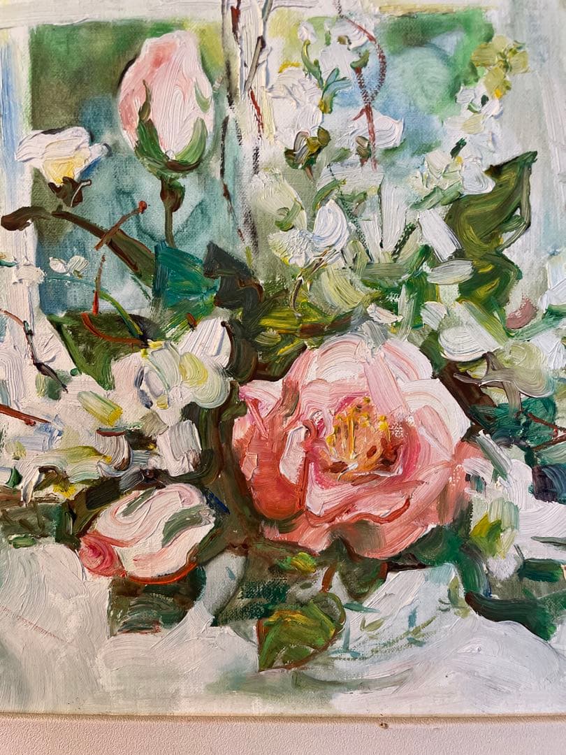 蔵出し 潘衡生　1997年　油絵　中国美品　中国絵　 真作 花 薔薇 油彩画