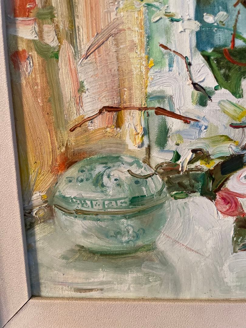 蔵出し 潘衡生　1997年　油絵　中国美品　中国絵　 真作 花 薔薇 油彩画