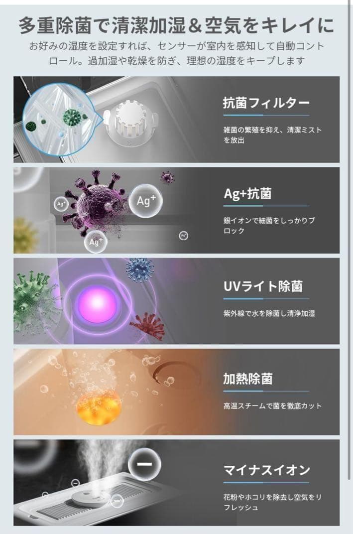 加湿器 大容量 9L AI知能恒湿 5重除菌 超音波式 ハイブリッド式加湿器