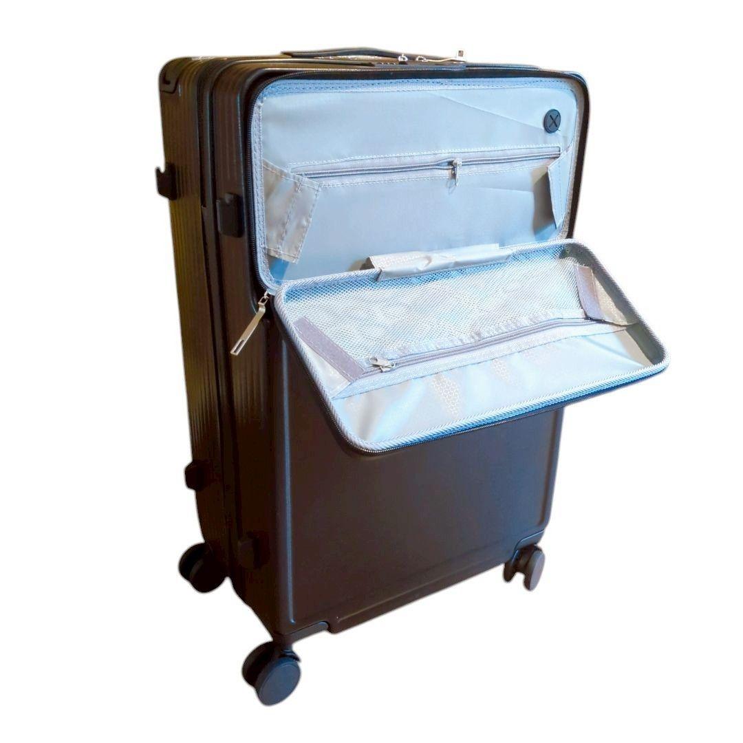 スーツケース 【XL】78L 黒 フロントオープン キャリー 軽量 充電ポート