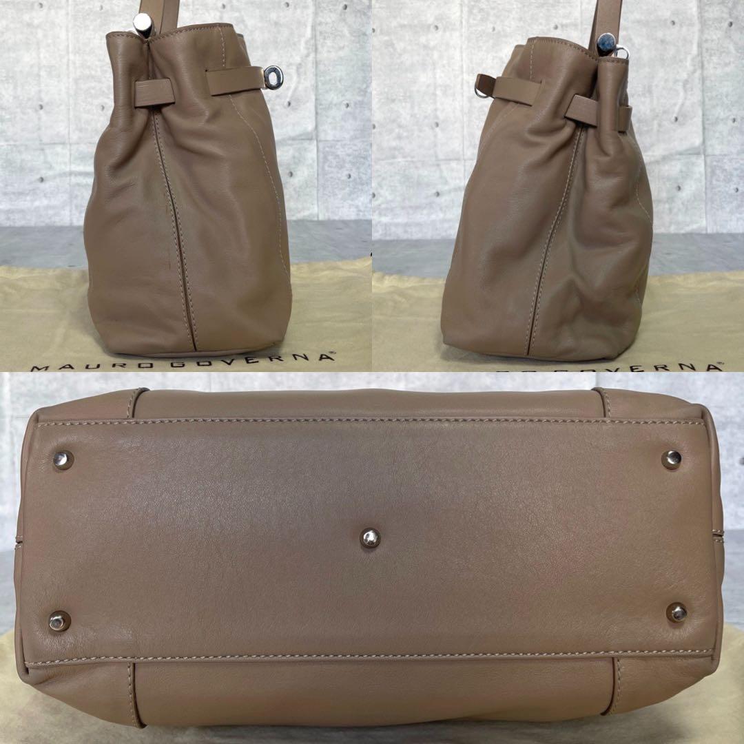 【良品】WAKO×MAURO GOVERNA グレージュ レザー ハンドバッグ