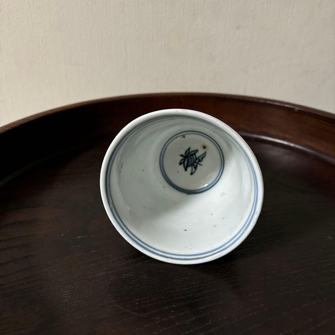 古伊万里蕎麦猪口大きめ猪口1点 江戸幾何学文　アンティーク　骨董白磁　検:李朝