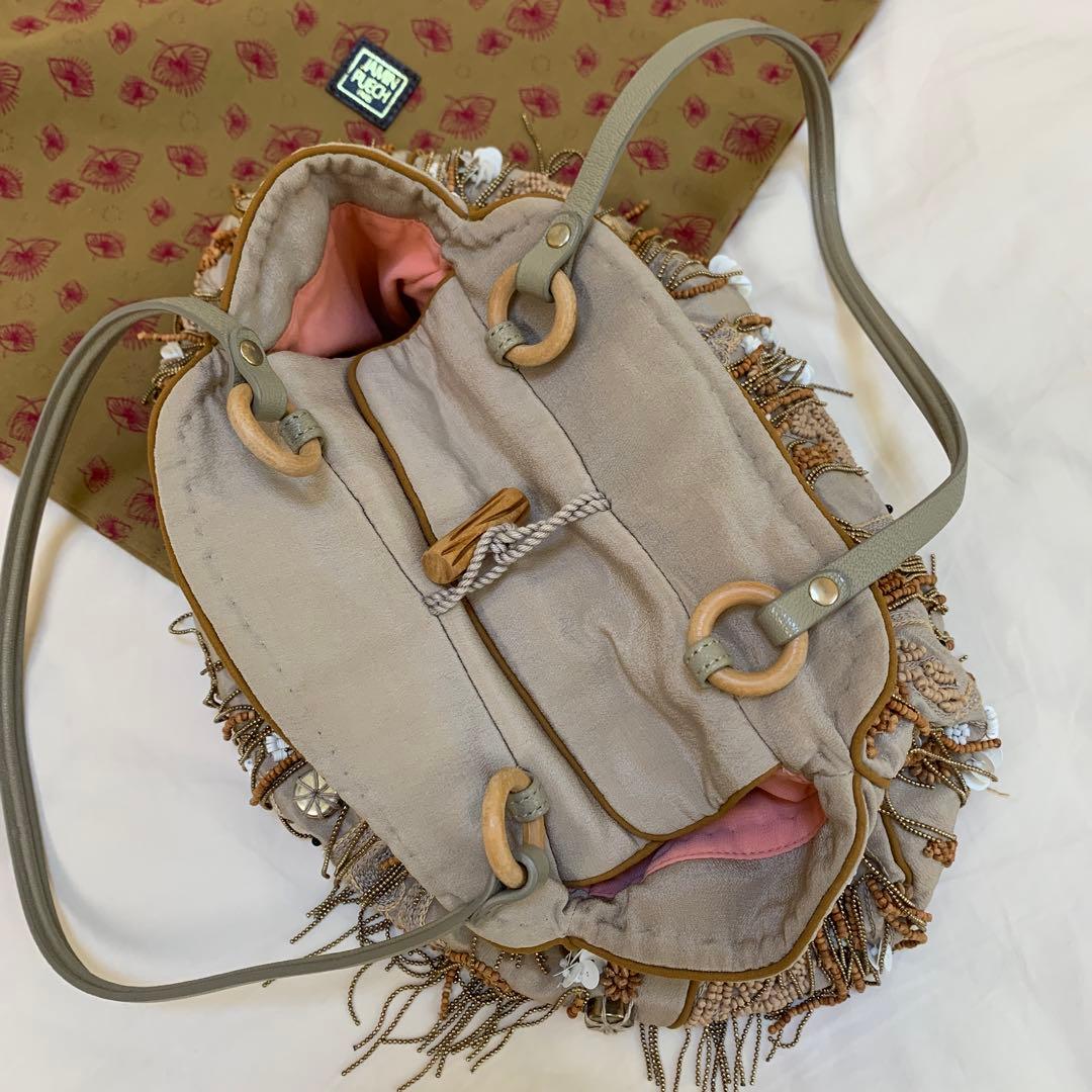 お値下げ中‼️JAMIN PUECH ベージュ ビーズお猿さん装飾 バッグ