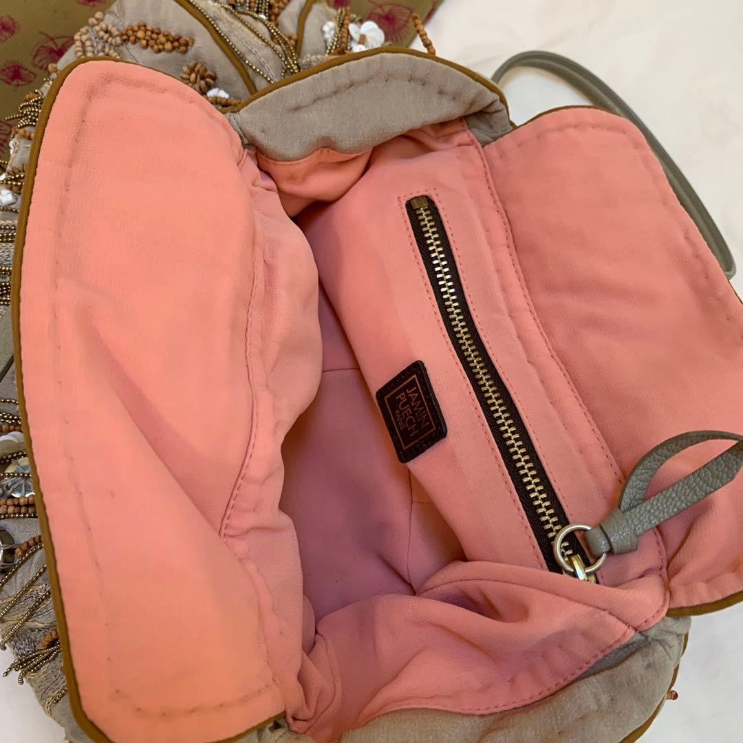 お値下げ中‼️JAMIN PUECH ベージュ ビーズお猿さん装飾 バッグ