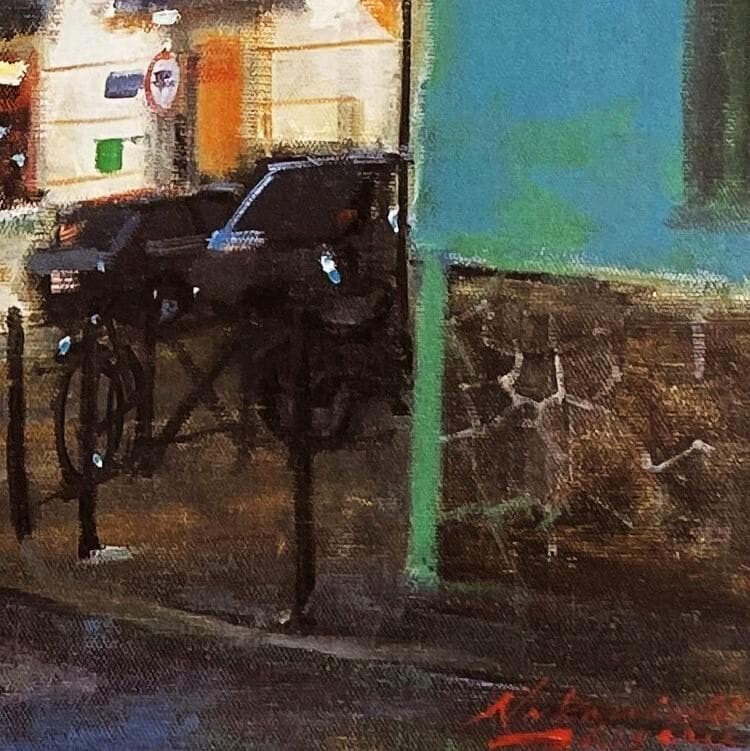 中西繁【夜のルピック通り（パリ）】希少な額装用画集より、新品額装、マット額装付