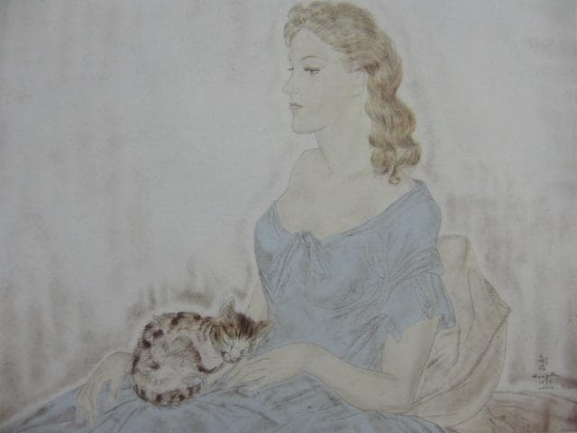 藤田嗣治、【婦人像】、希少な画集より、新品高級額・額装付