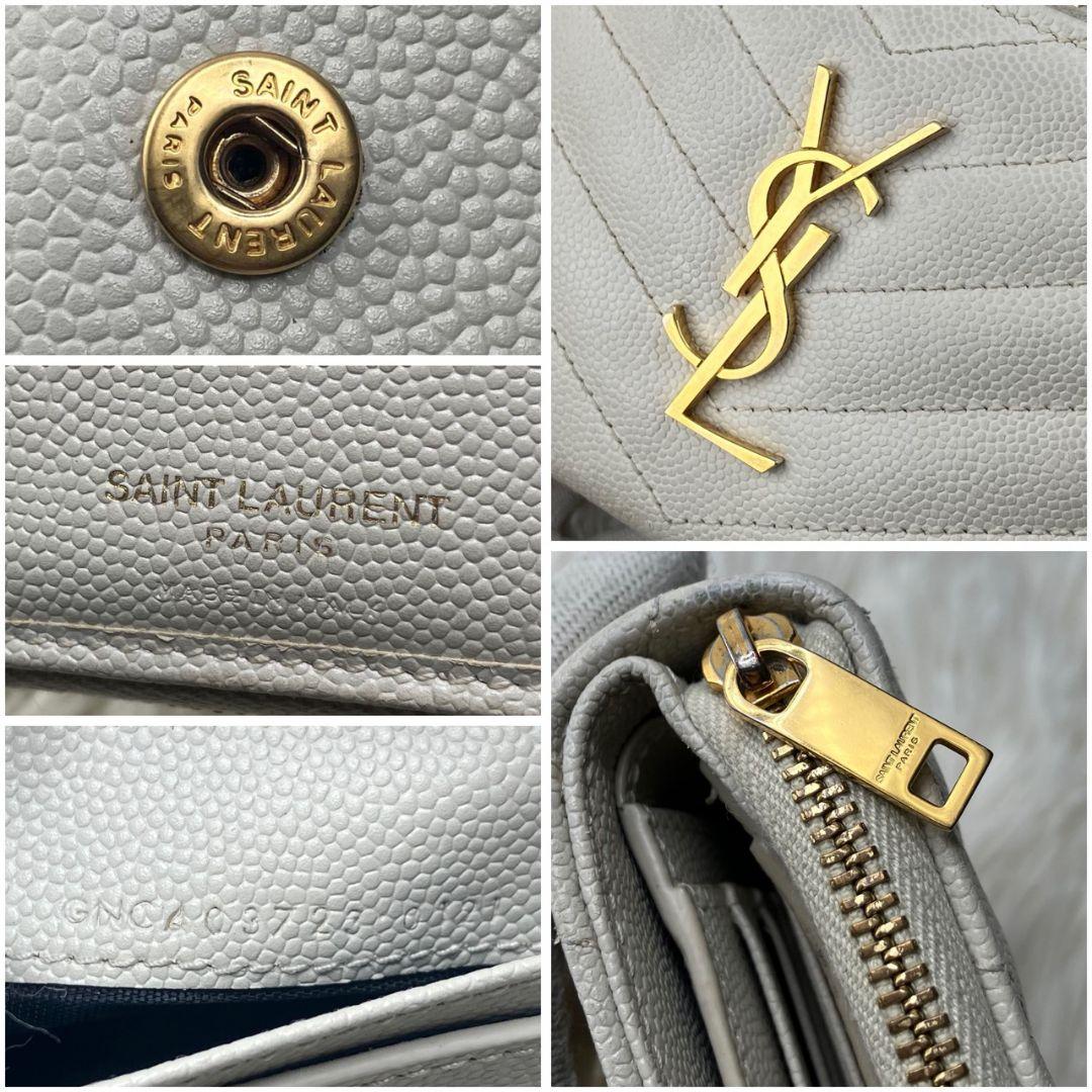 極美品✨イヴサンローラン YSL 財布 コンパクト ホワイト系 レディース