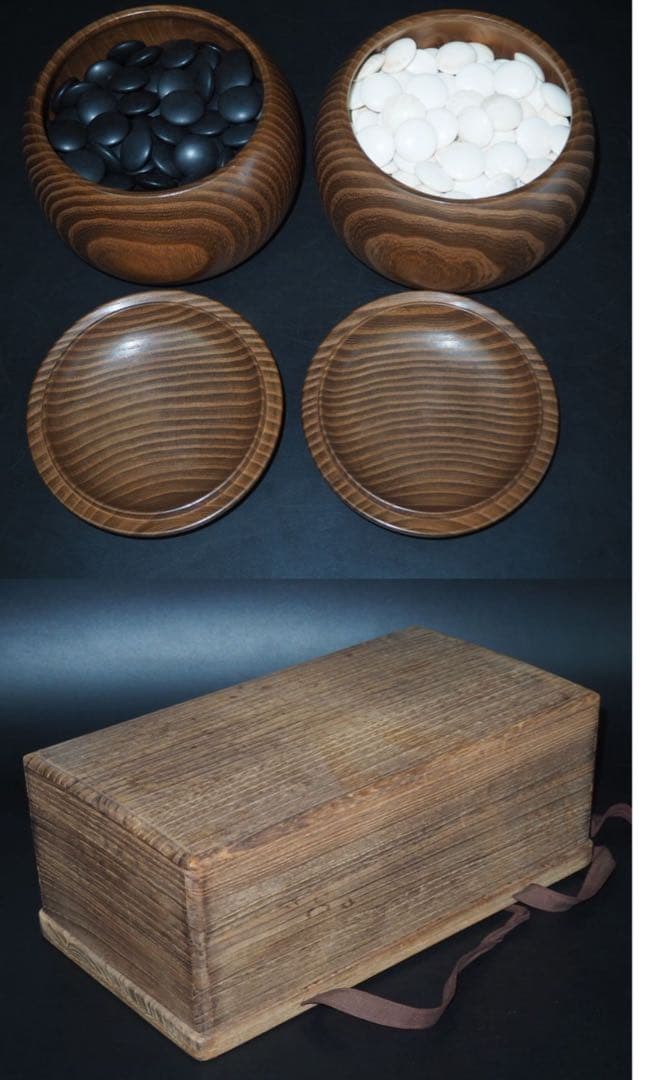 送料無料　日向特産　日向スワブデ蛤碁石32号・碁笥セット　旧家蔵出