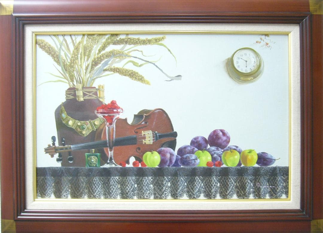 田浦　信勝 絵画 肉筆油絵 静物画 M12 バイオリン テーブルクロス