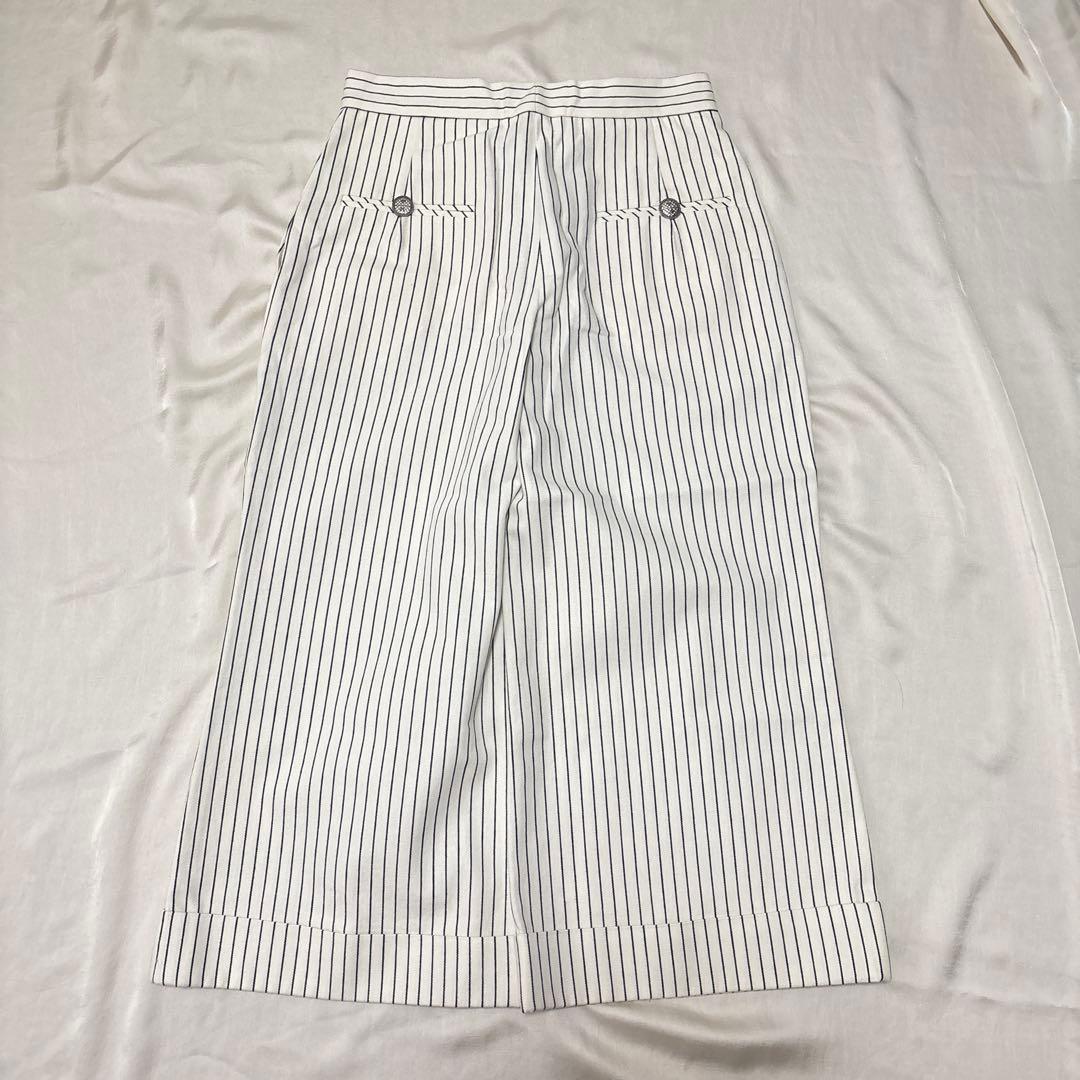 CHANEL ストライプ 七分丈 ガウチョパンツ 白 36