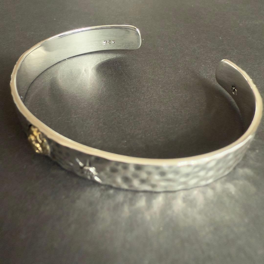 Silver925 シルバー 925 平打ち ブレス バングル 金メタル 叩き