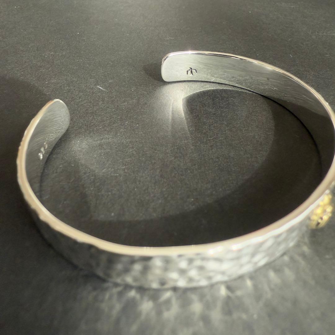 Silver925 シルバー 925 平打ち ブレス バングル 金メタル 叩き