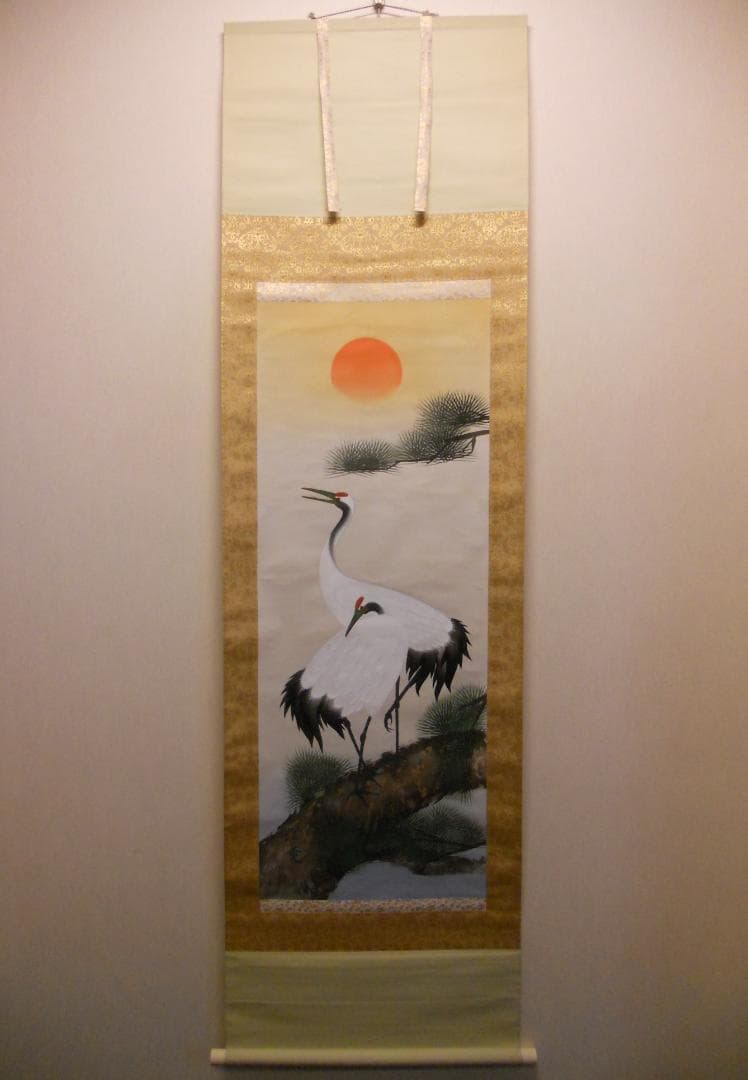 掛け軸 竹本澄庵 松上鶴之図 絹本 希少 軸装 茶道具 掛軸 美品 です。