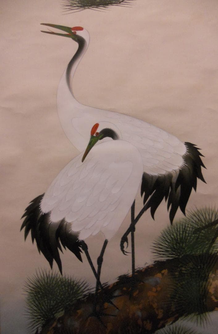 掛け軸 竹本澄庵 松上鶴之図 絹本 希少 軸装 茶道具 掛軸 美品 です。