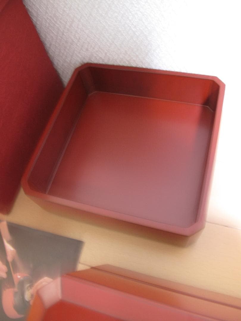 ｍ.さま専用　相田啓介　隅切重　漆塗　会津塗　朱　マット　重箱 三段重