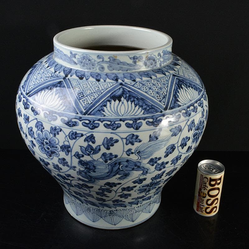 中国　青花　獅子花卉文瓶　壷　V　R6208F