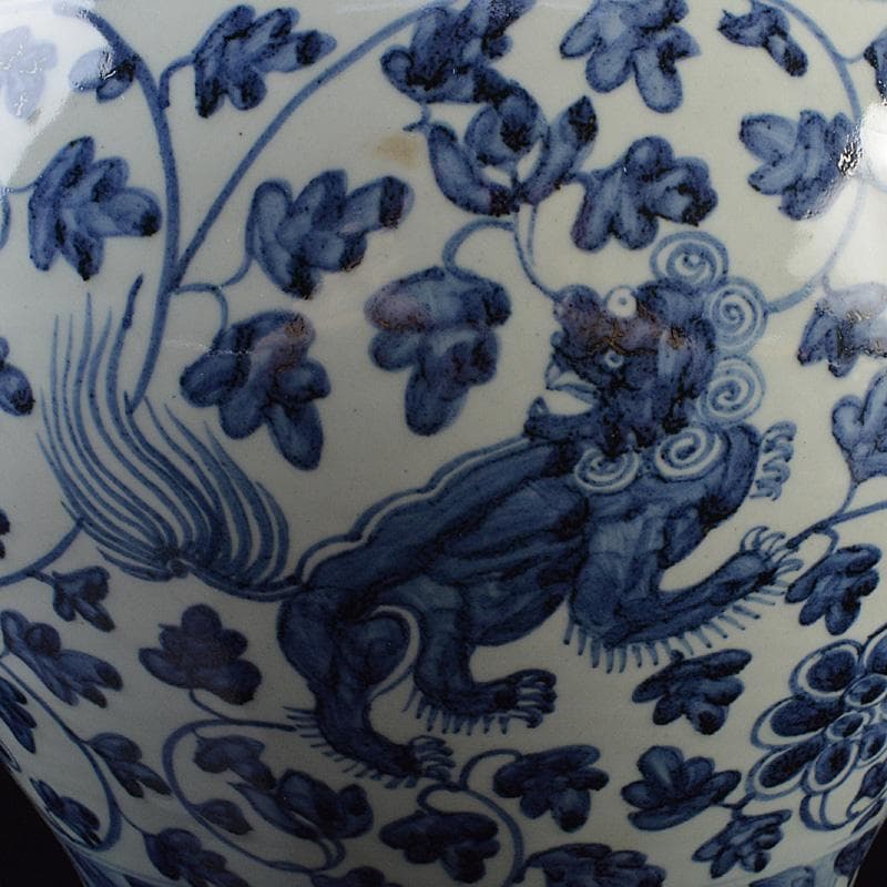 中国　青花　獅子花卉文瓶　壷　V　R6208F