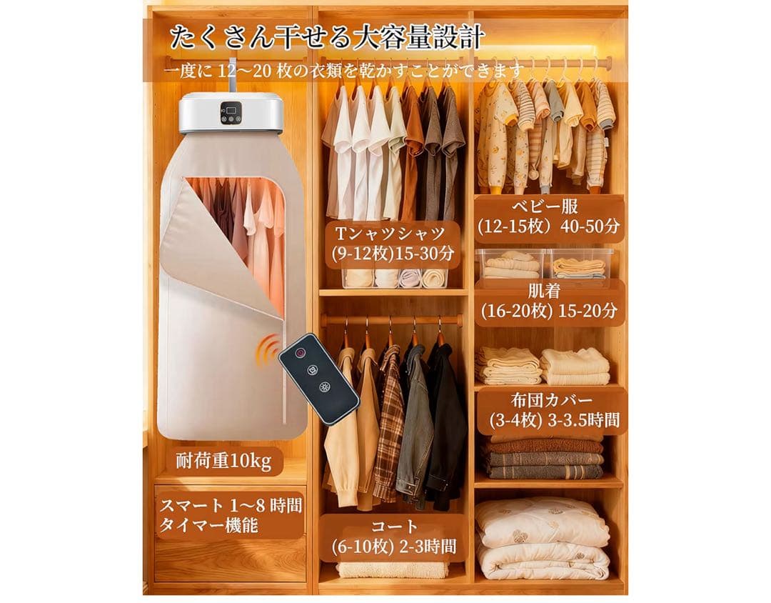 衣類乾燥機 速乾 折り畳み 省スペース収納 3 2段階風速 タイマー コンパクト