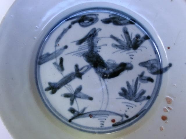 皿■染付 ホツ有り 古い中皿 砂高台 古玩 唐物 中国 古美術 時代物 骨董品■