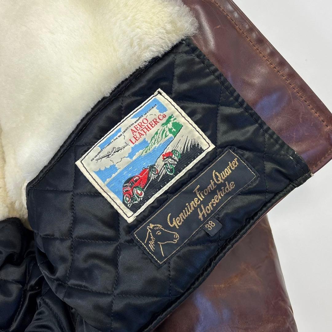 エアロレザー 希少 裏ボア ホースハイド レザージャケット 38 ブラウン 茶色