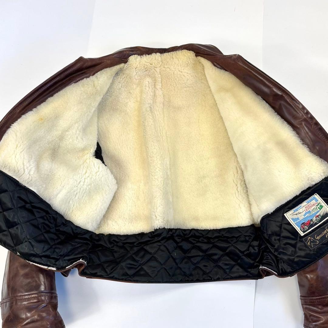 エアロレザー 希少 裏ボア ホースハイド レザージャケット 38 ブラウン 茶色