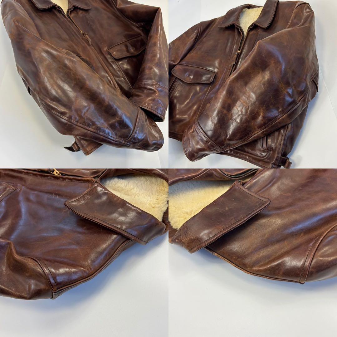 エアロレザー 希少 裏ボア ホースハイド レザージャケット 38 ブラウン 茶色
