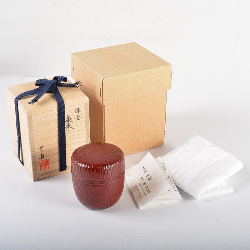茶道具　高岡漆器　木彫師　般若勉　雲舟作　鎌倉　棗　共箱　V　R5518