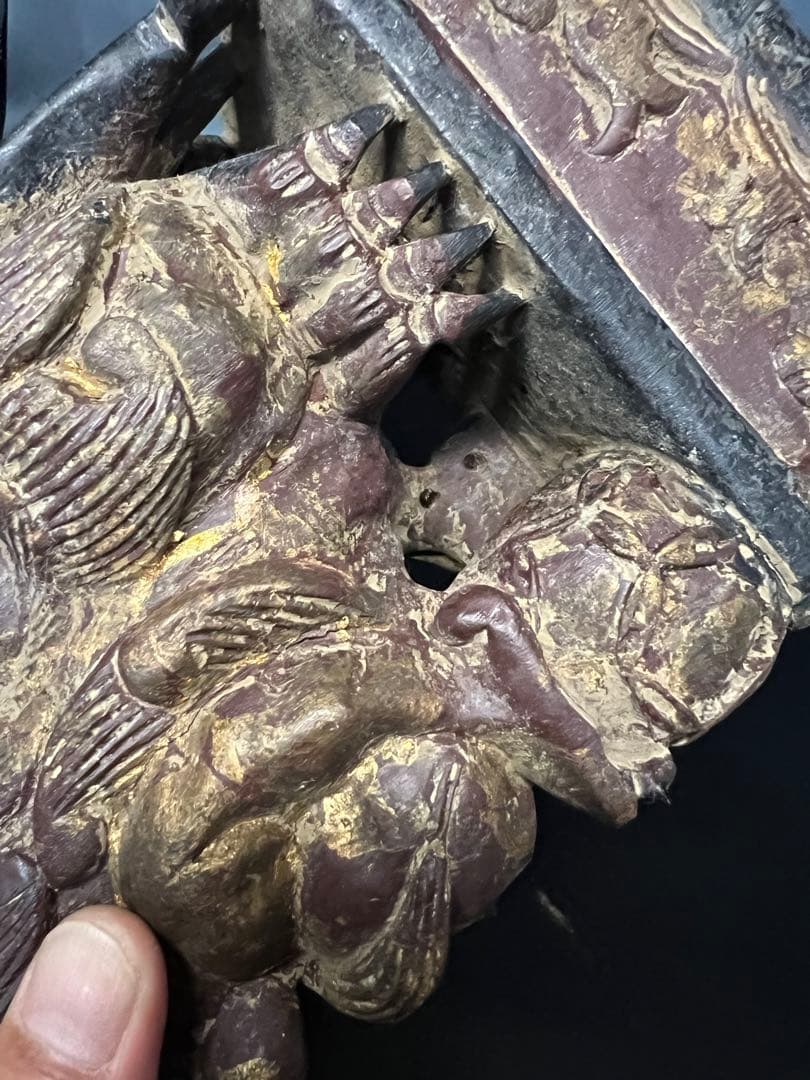 ◎古道具 庵々◎清朝中後期 木彫 守護獅子置物◎狛犬 唐物中国古美術 骨董古寺院