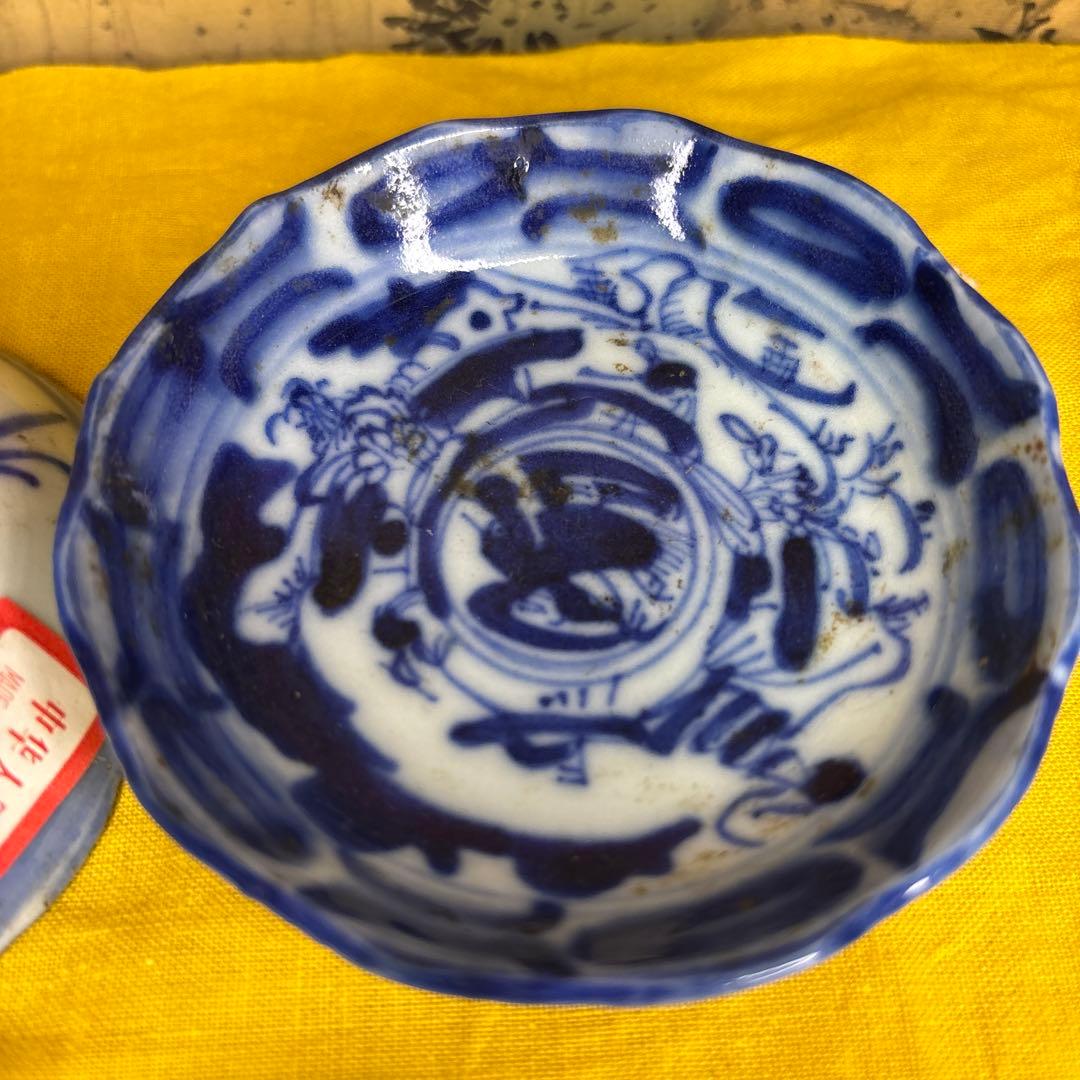 中国美術　染付皿　五客 鶴図