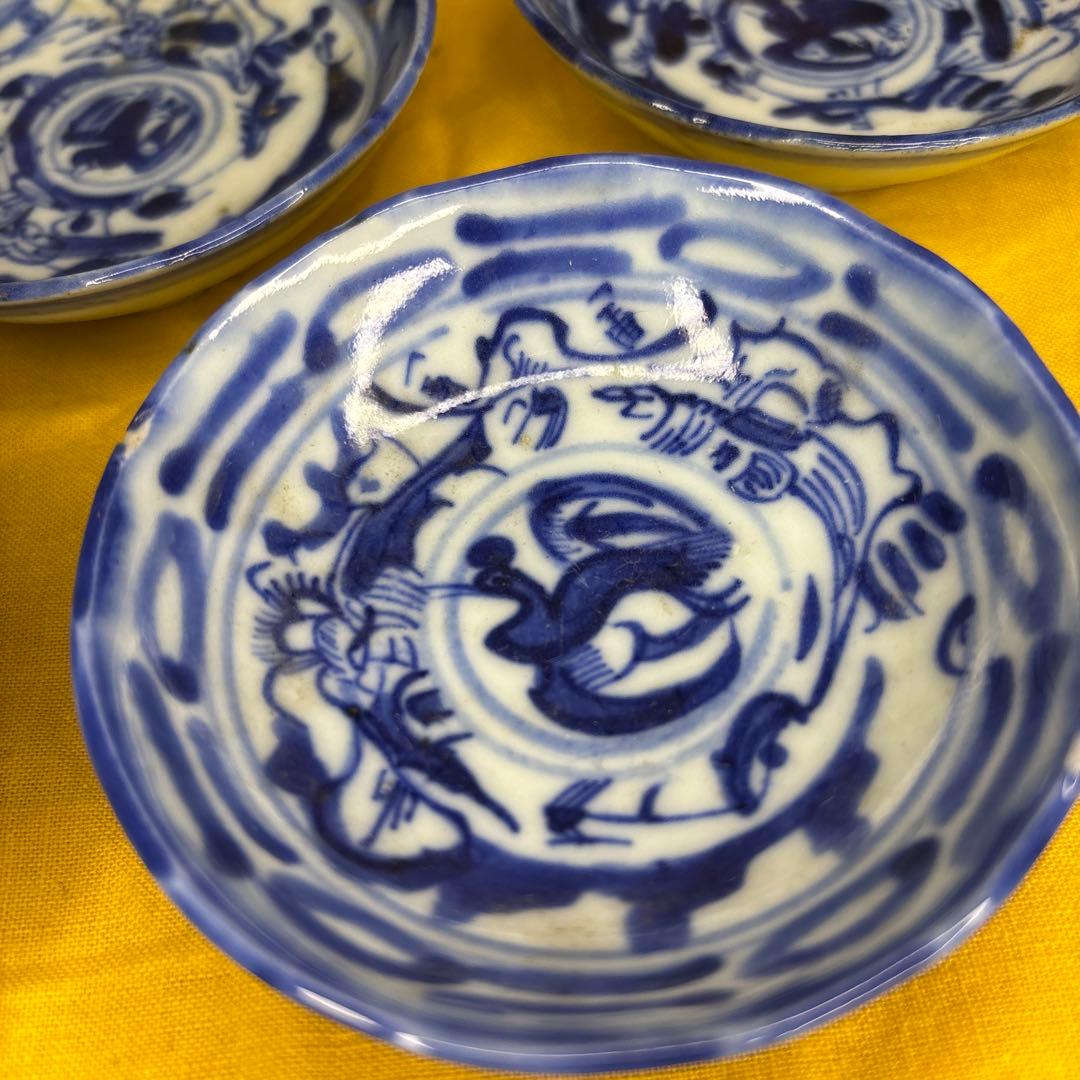 中国美術　染付皿　五客 鶴図