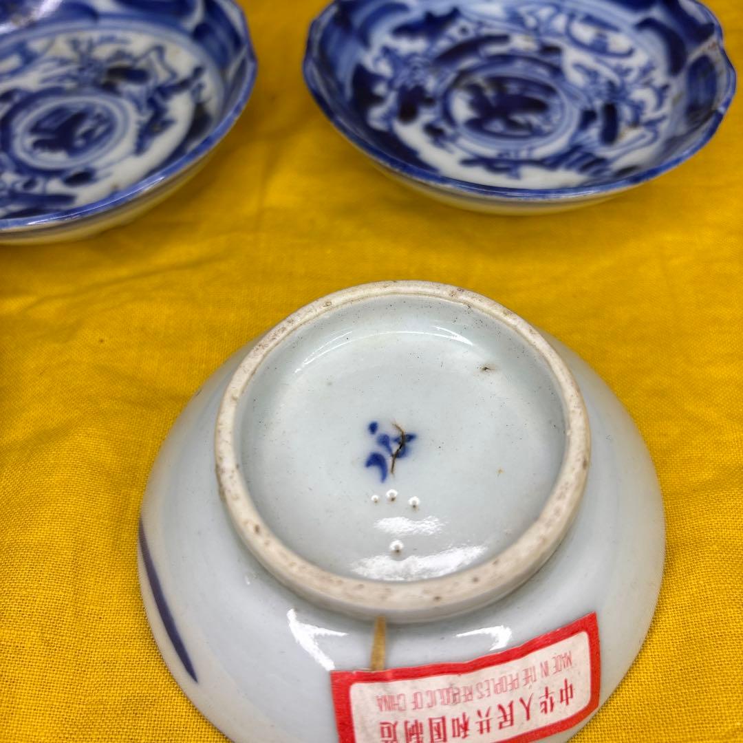 中国美術　染付皿　五客 鶴図