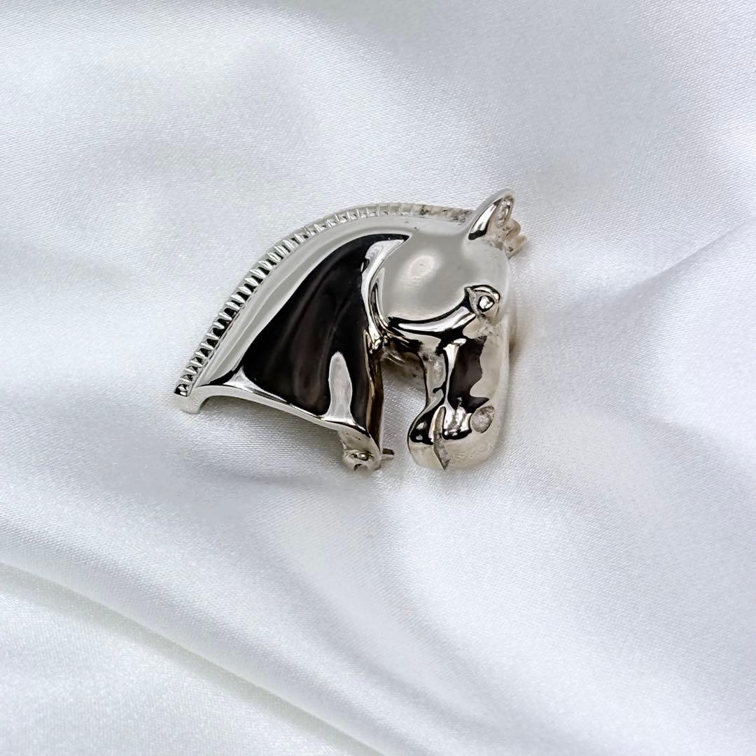 美品✨エルメス ブローチ ホースヘッド シュバル シルバー