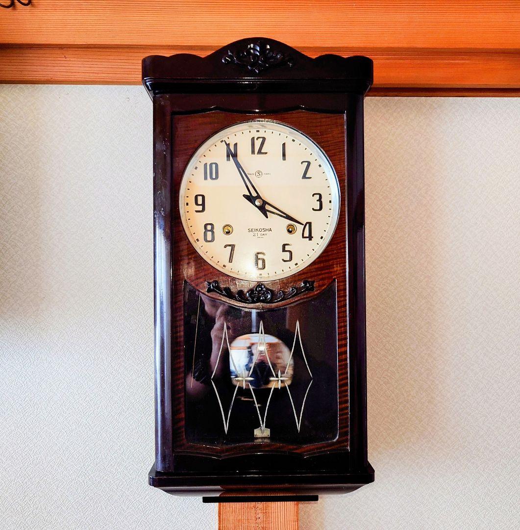 〈完動・美品〉精工舎　21日巻　宮型ゼンマイ振り子掛け時計　ボンボン時計　古時計