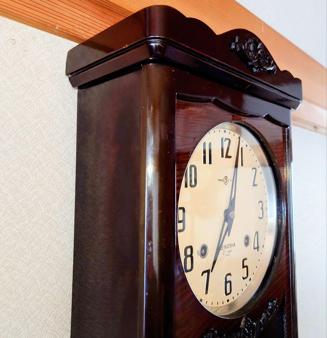 〈完動・美品〉精工舎　21日巻　宮型ゼンマイ振り子掛け時計　ボンボン時計　古時計