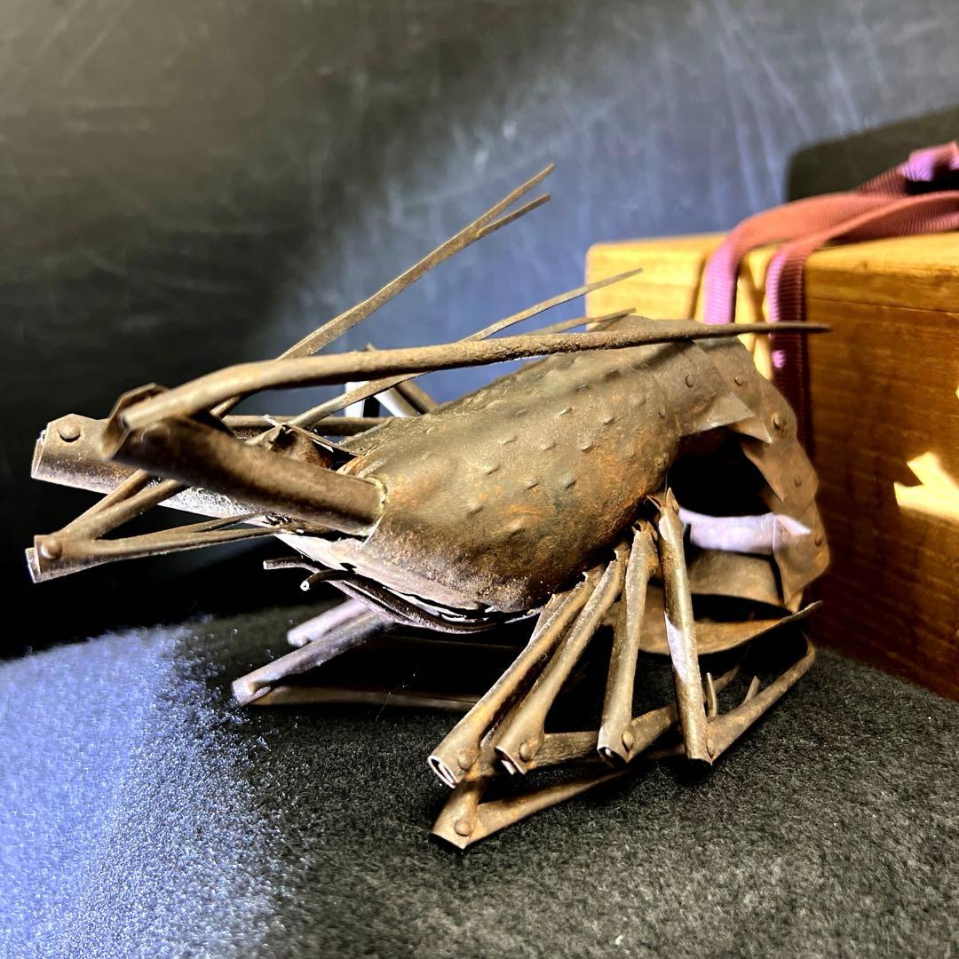 時代　明珍在銘鉄製自在伊勢海老木箱付全長約36㎝/134g東Y7-1205☆1F