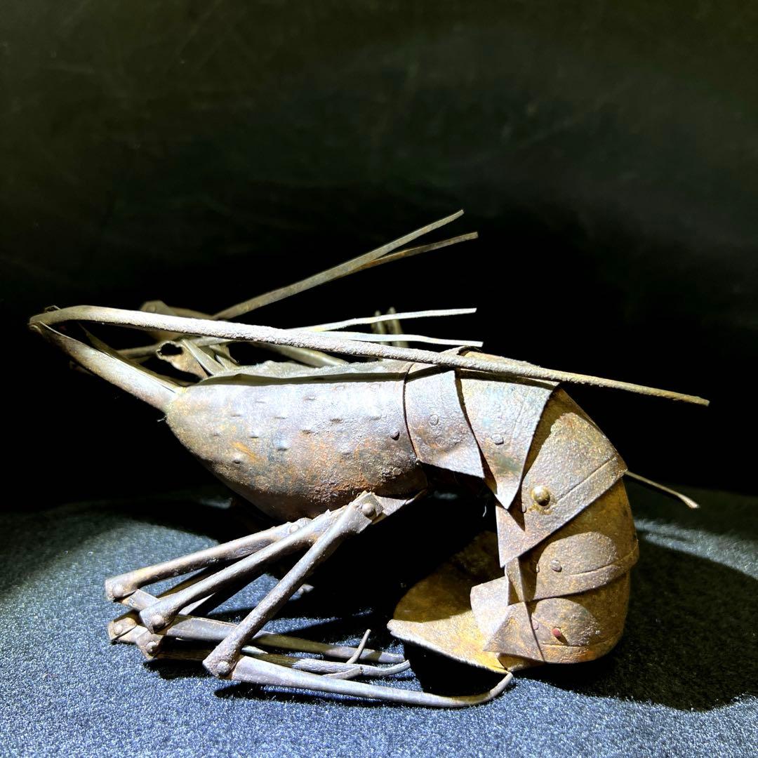 時代　明珍在銘鉄製自在伊勢海老木箱付全長約36㎝/134g東Y7-1205☆1F