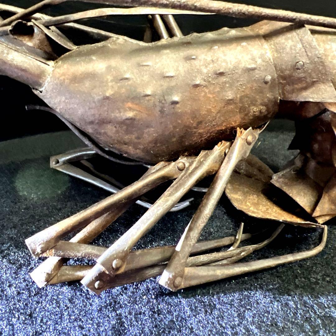 時代　明珍在銘鉄製自在伊勢海老木箱付全長約36㎝/134g東Y7-1205☆1F