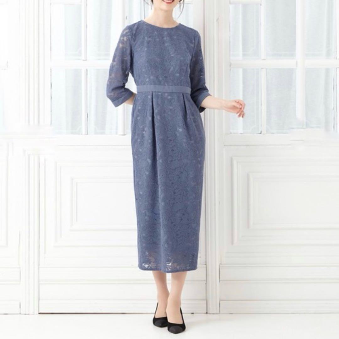 【大きいサイズ】エメ　ペイズリー柄レース袖付きタイトパーティードレス　XL