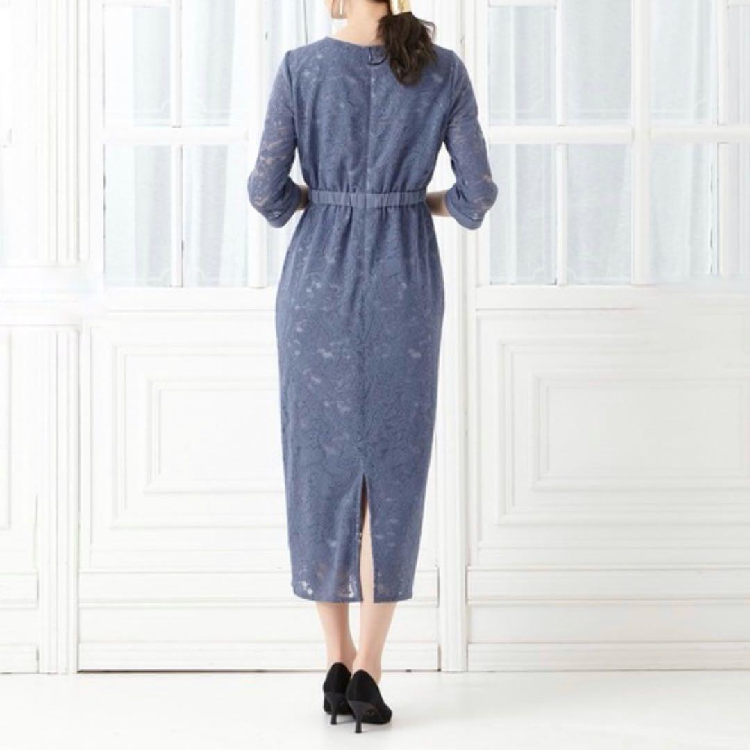 【大きいサイズ】エメ　ペイズリー柄レース袖付きタイトパーティードレス　XL